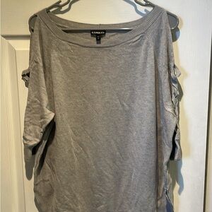 Express Light Gray Cold-Shoulder Knit Top with Side Ties